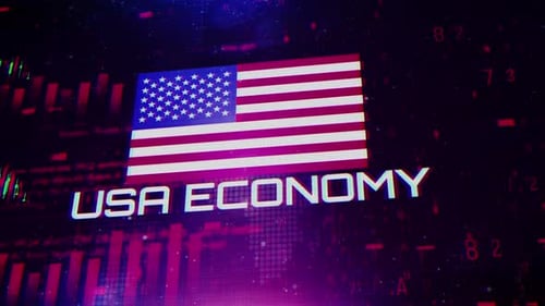 Usa Economy With Decrease Bar Chart Graph And Arrow Red V02