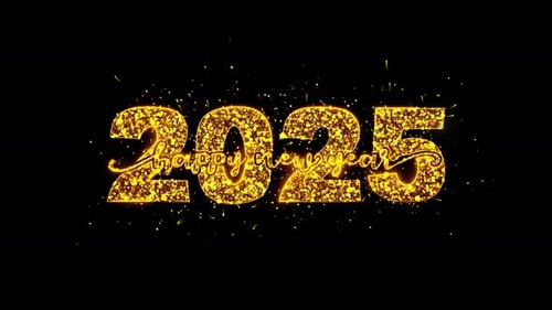 Happy New Year 2025 Greeting Luxury Text Golden Sparks Shiny Fireworks Celebrations Sparkles