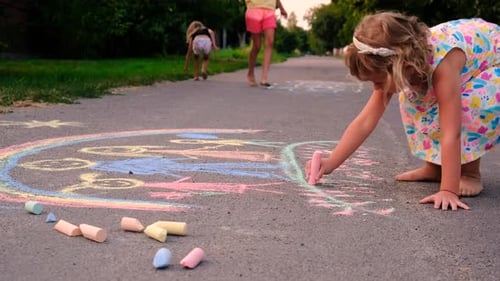 Children Draw on the Asphalt with Chalk Elective Focus