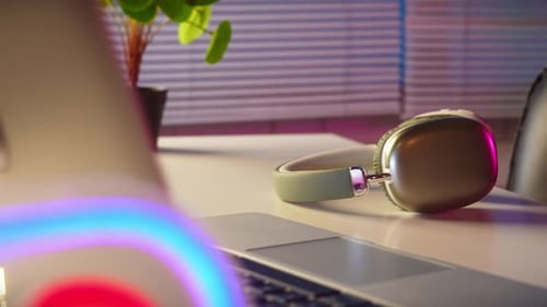 Modern Podcast Studio Setup with Neon On Air Sign