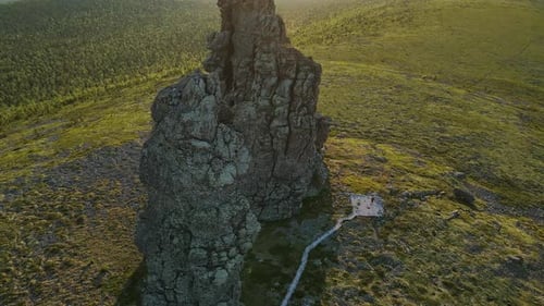 Aerial Weathered Stone Pillars on the Manpupuner Plateau