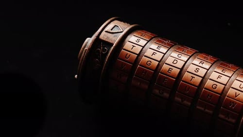 Cryptex Puzzle Lock on Black Background Narrative Mystery
