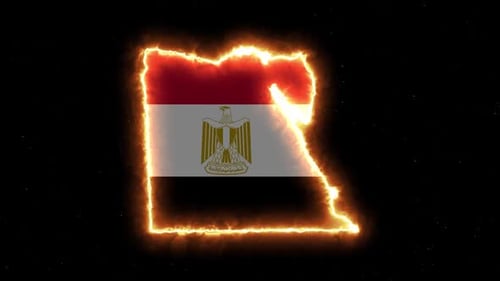 Fiery Egypt Map Outline with National Flag Animation