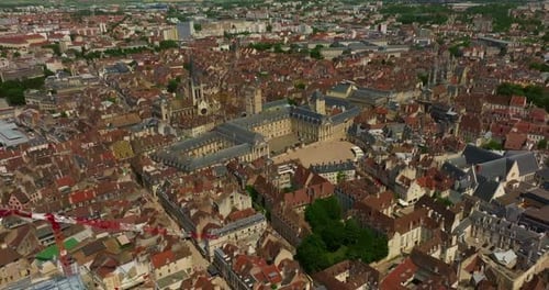 Aerial View Around the Town Dijon Flight Through the Historic Center of Dijon the Capital of