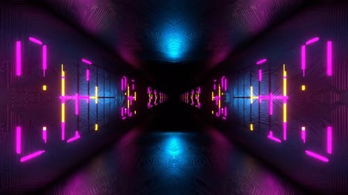 Cyan Orange And Pink Neon Cyber Tunnel With Holograms Background Vj Loop In 4K