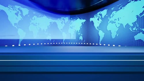 World Map Background With News Presenter Table
