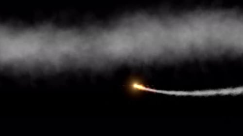 A Trail of Fire Smoke and Sparks from a fast-moving Missile