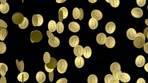 Bitcoin Crypto Coin Gold loop tile Swirl with alpha. This 3d animation with an alpha channel is loop