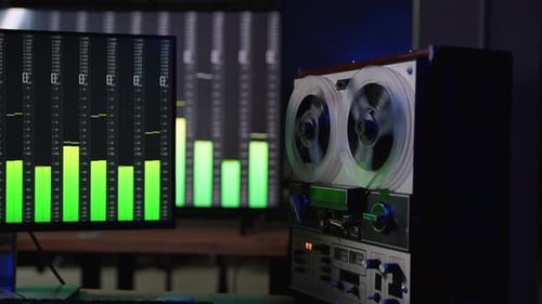 Spinning Tape Machine With Audio Workstation Interface