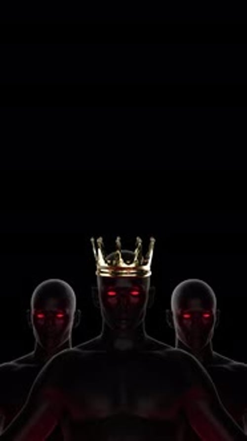 Dark King with Golden Crown and Glowing Red Eyes