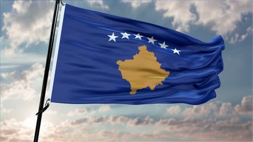 Hintergrund der Kosovo-Flagge, realistisches Winken im Wind, 4K