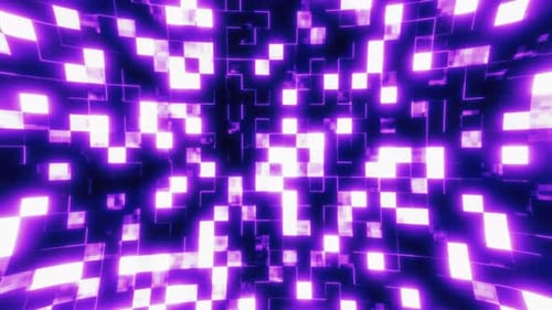 Violette, in Energieschleifen geschleifte, leuchtende Blöcke, futuristische Quadrate, heller Computerhintergrund