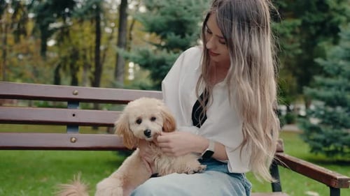 Woman Enjoys Quality Time With Her Fluffy Dog in the Park