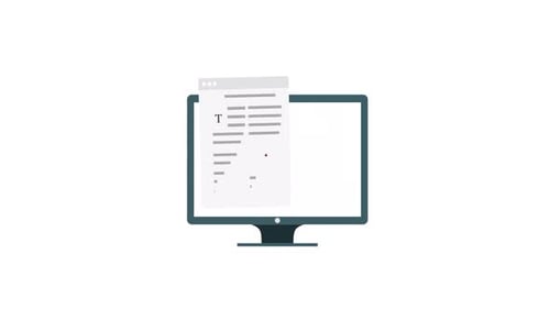 Flat Design Computer Monitor with Digital Documents Animation