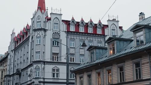 Low Angle of Urban Architecture on Cloudy Day