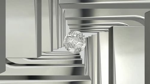 Movement Through a Tunnel of Silver Shapes, Reflection, 3D Render, Background, Exclusive
