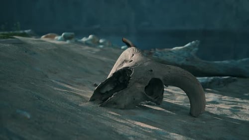 Realistic Animal Skull in Desert Environment Time-Lapse