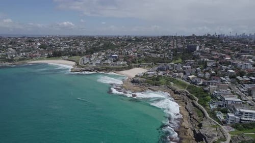 Tamarama Point And Mackenzie’s Point Lookout In Tamarama, NSW Sydney, Australia. Aerial Drone Shot