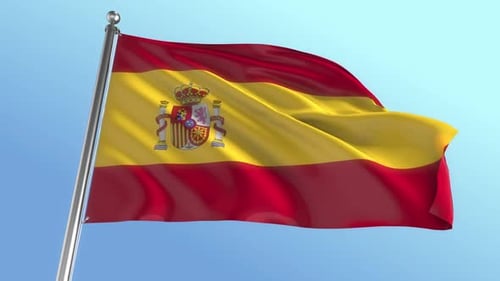 Realistic Waving Flag of Spain on a Flagpole