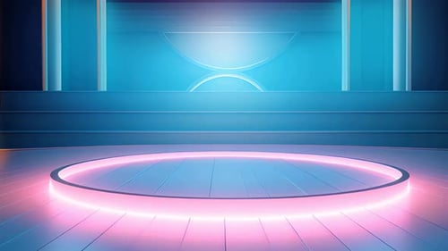 Futuristic Neon Stage with Circular Glowing Platform Loop