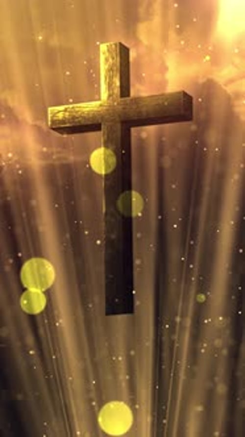 Golden Cross with Shimmering Light Rays Background Loop