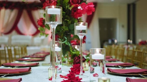 Elements Table Decoration A Hall for Celebrations Move Camera Wide Shot