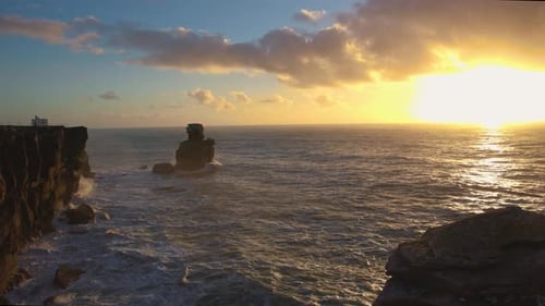 Seascape at Bright Yellow Sunset