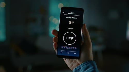 Close Up Shot of a Smartphone with Active Smart Home Application. Person is Giving a Voice Command