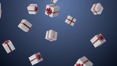 Animated Falling Gift Boxes with Red Ribbons Background
