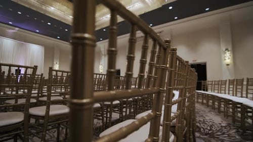 A Large Hall for Celebrations Interior of a Wedding Hall Wedding Decoration Chairs are Prepared for