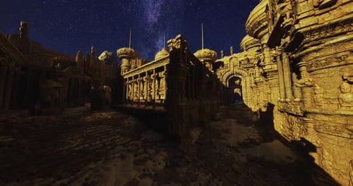 Ancient Ruins Illuminated By Starlight in a Remote Desert Location