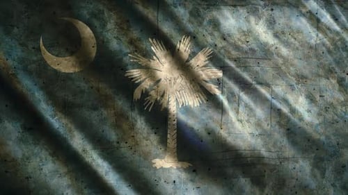 Grunge Distressed Flag with Palm Tree and Moon Waving