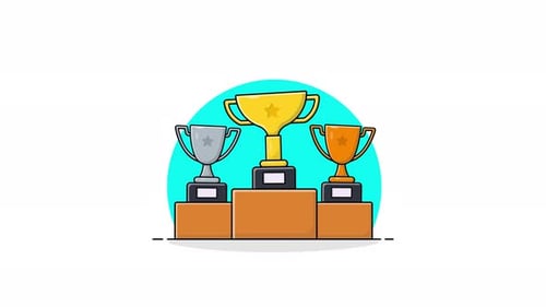 4k Winner Trophies on Podium for 1st, 2nd, and 3rd Place Animation Video