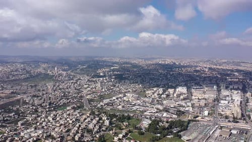 Jerusalem City wide shot aerial Flight view
