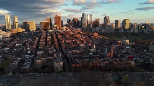 Aerial video over Boston Charles River, USA