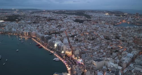 Aerial view of Sliema coastline and city, Malta.