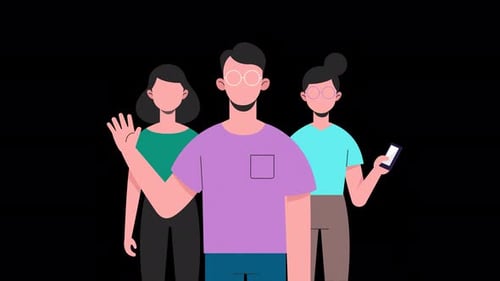 Flat Design Animated People Waving And Holding Phone