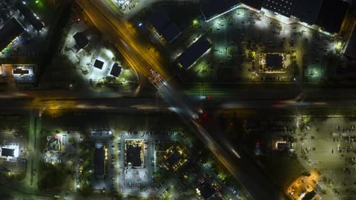 Aerial View of American Wide Multilane Street Intersection with Traffic Lights and Moving Cars at