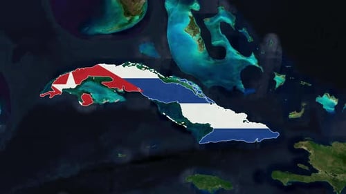 World Map Zoom to Cuba with Flag Reveal