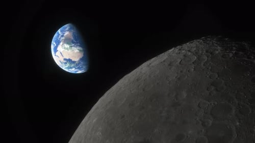 Lunar Program the Spacecraft Flies Over the Surface of the Moon