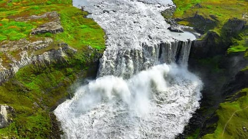 Huge Waterfall Impressive Amount of Water Beautiful Aerial View in Summer Season Power of Nature
