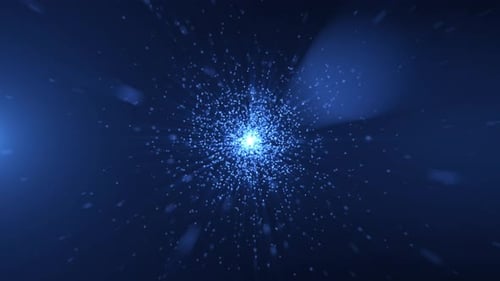 Abstract Blue Particles Bursting from Center Space Background