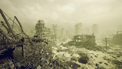 Gloomy Twilight Reveals Fractured Structures Amidst Quiet Desolation