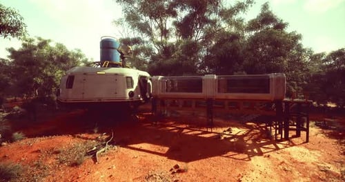 Futuristic Outpost Structure in Natural Landscape Animation