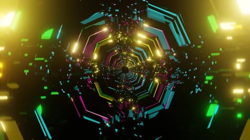 Futuristic Neon Hexagonal Tunnel Loop 3D