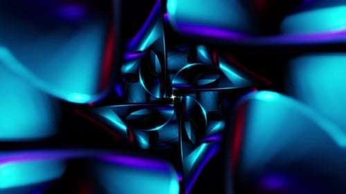 Cyan Kaleidoscopic Tunnel VJ Loop with Glossy Ribbons Neon Purple Glow