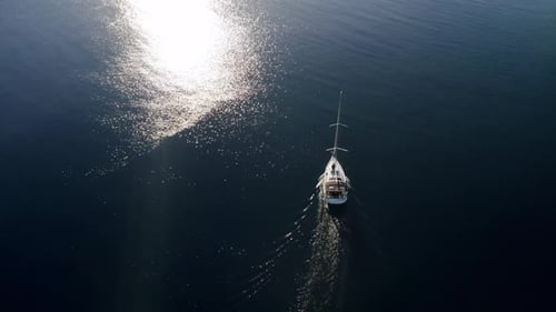 Aerial Top Down View of Rich Yacht Sailing Sea Luxury Sail Boat Yachting
