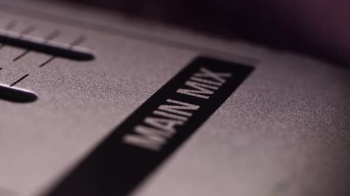 Taking Main Mix Master Faders Down on Mixing Console, Silencing Sound Output, Close Up