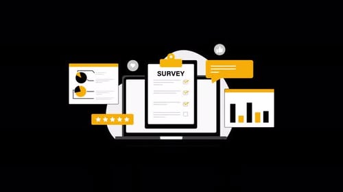 Laptop with Online Survey and Feedback Animation Video - Transparent