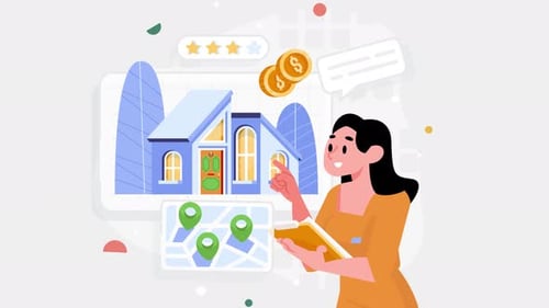 view house to buy, realtor showing house for sale 4k animation